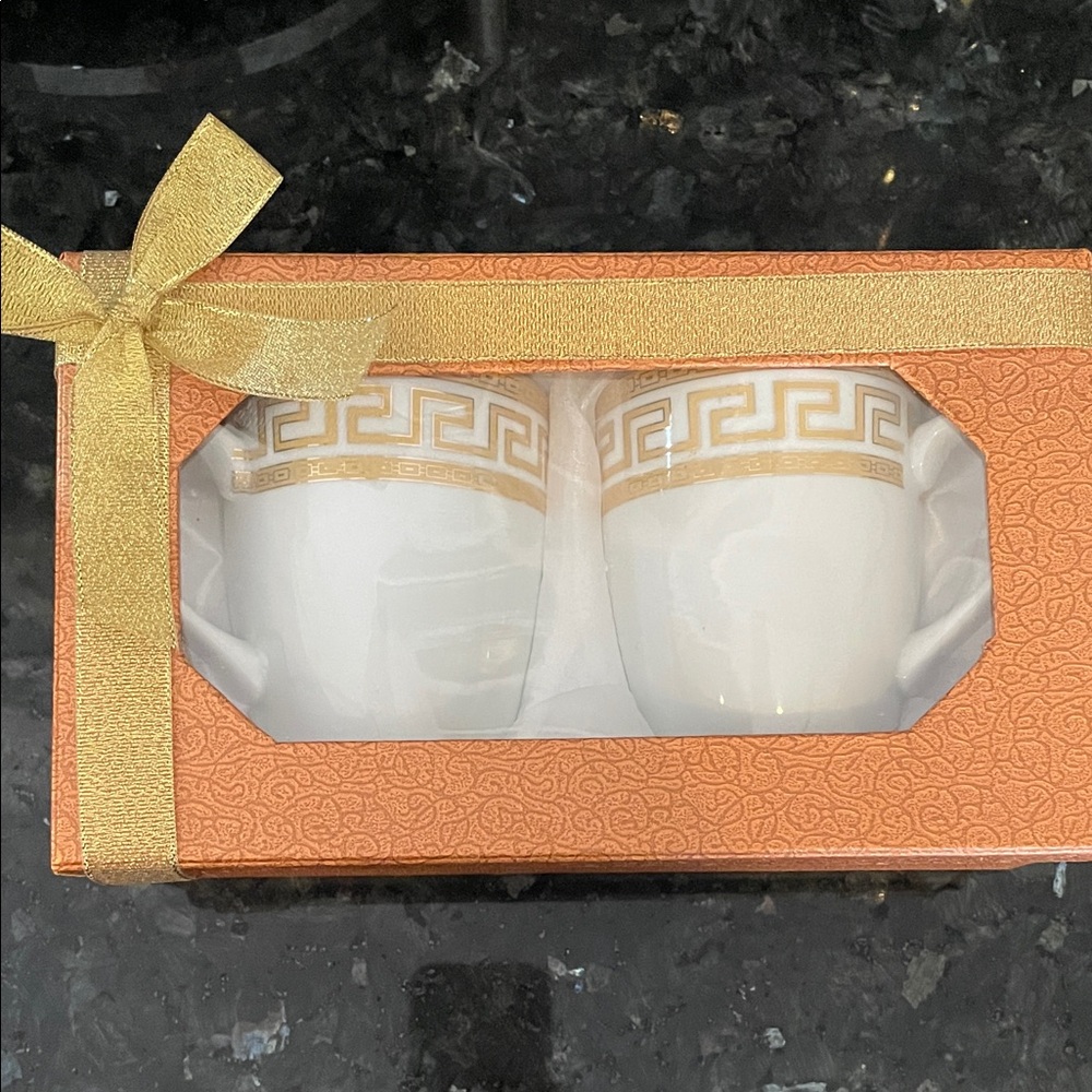 Elegant White and Gold Greek Key Teacup Set